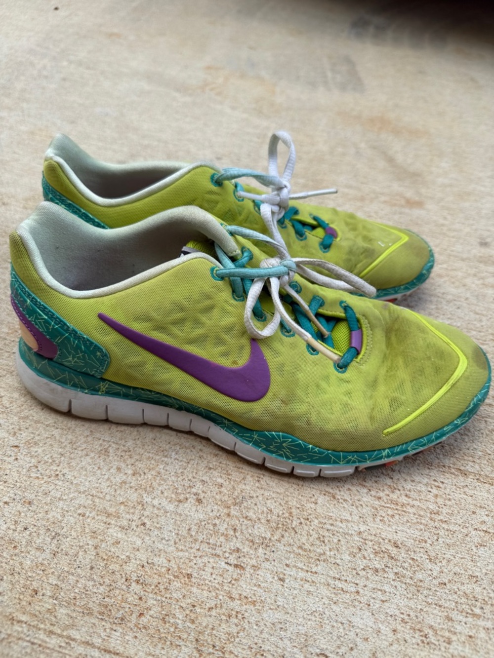 Nike Neon Yellow & Purple Trainers with Teal Accents